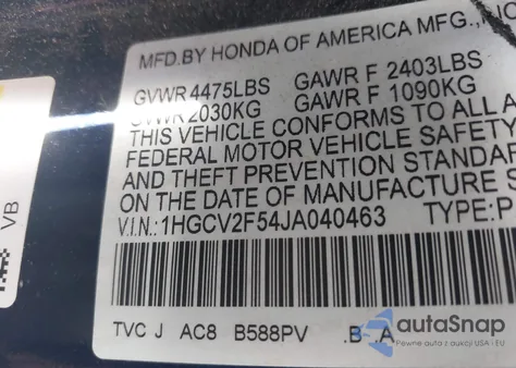 2018 Honda Accord Ex-L 2.0T из США, поврежденный, VIN 1HGCV2F54JA040463